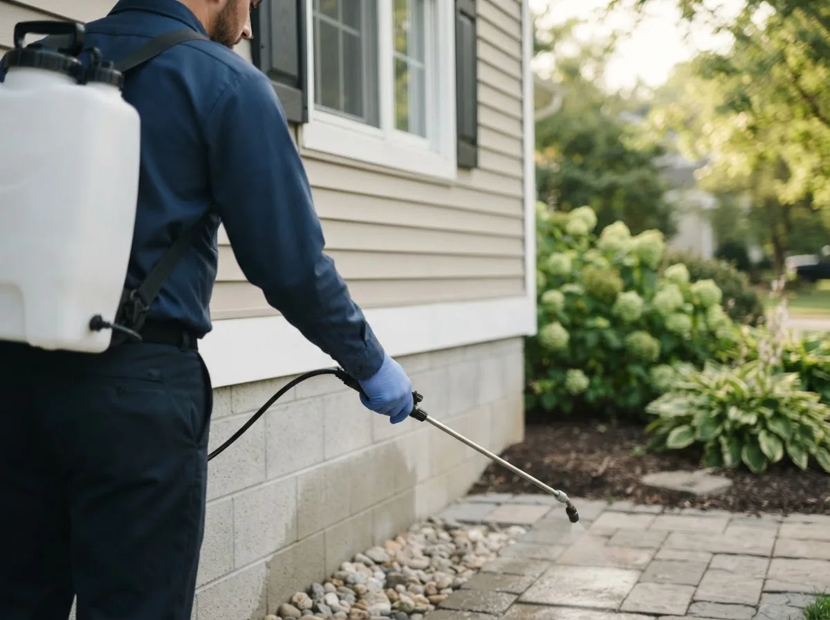 Pest control technician inspecting a home in Gaston, IN